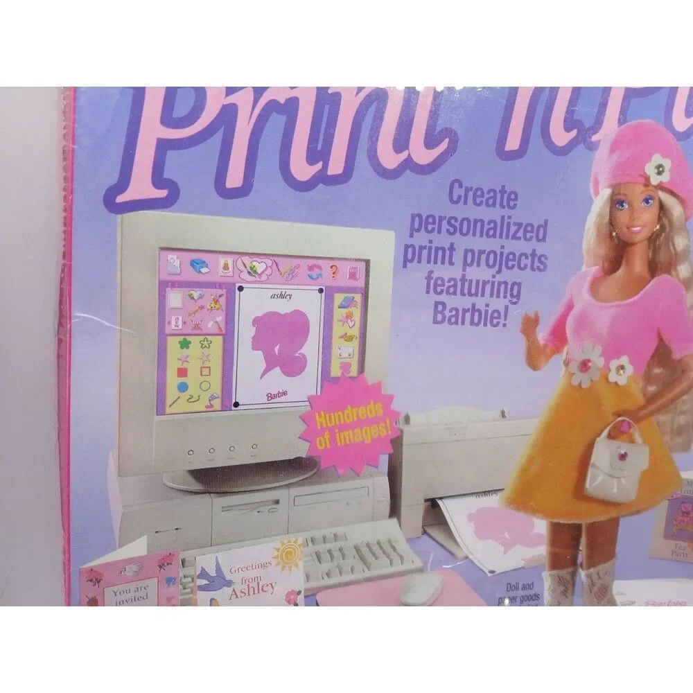 Mattel Barbie PRINT N' PLAY CD-ROM (1996) Sealed BIG Box PC Avery Computer Game